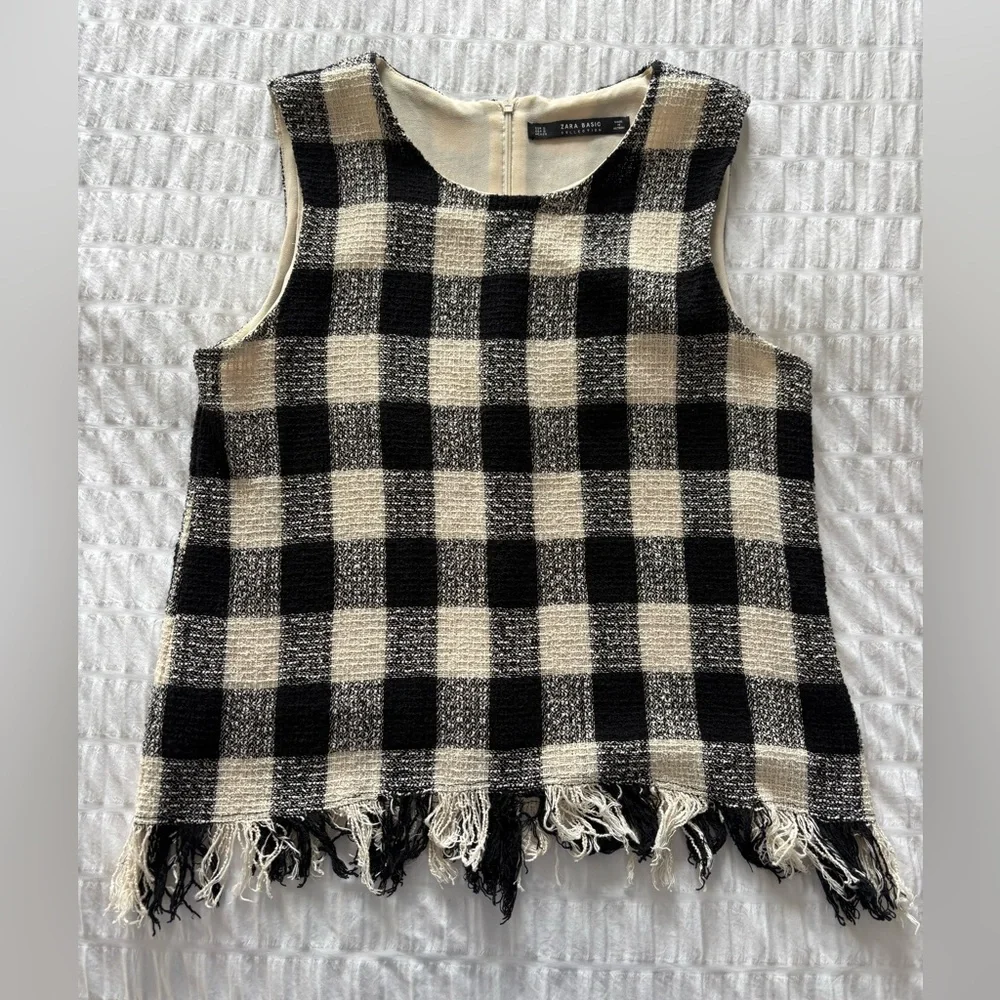 Zara Basic Collection Tweed Checked Top - Picture 1 of 5